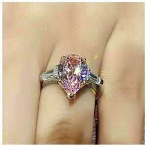 🩷Sterling Silver 92.5 Water Drop💧3.5Ct Pink Sapphire Ring💖